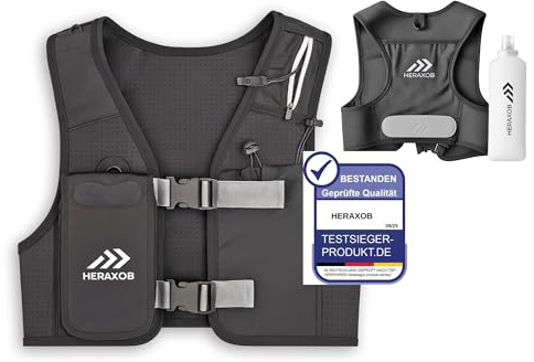 HERAXOB Ultraleichte Laufweste Damen & Laufweste Herren, Reflektierende Running Vest mit Verstellbaren Gurten Handyhalterung und Trinkflasche, Atmungsaktive und Reflektierende Running Vest für Jogger