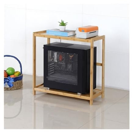 XUEQIZHENG Cpu Stand With Wheels PC Tower Stand, Bamboo CPU Stand with Storage, 2-tier CPU Holder Stand, Home Office Storage Shelf Printer Stand Under Desk Pc Case Stand(Yellow,59 * 26 * 56cm)