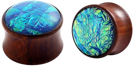 Beydodo Tunnel Piercing 22MM, Ohr Plug Holz mit Opal Ohrringe Tunnel Optik Damen Heeren Ohr Expander Set