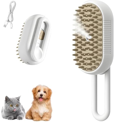 Mr.Twinklelight Cat Steamy Brush, 3-in-1 Katzenbürste Massage Dampfbürste, Selbstreinigende Katze Hundebürste Wiederaufladbar, Cat Grooming Brush für Katze und Hund beseitigt Fliegende Haare