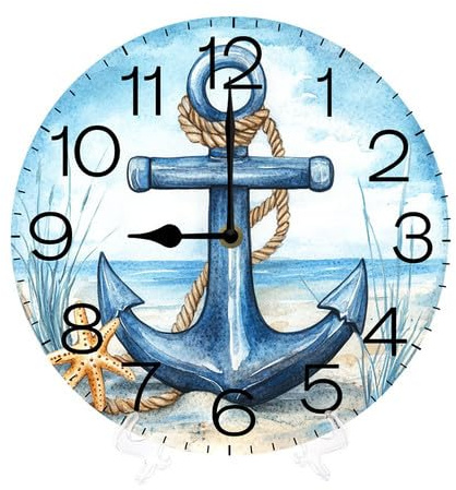 Geroclonup Reloj de pared redondo de granja, ancla de flores, madera, cuarzo, funciona con pilas, decoración del hogar, relojes de mano para sala de estar, cocina, dormitorio, baño, números grandes,