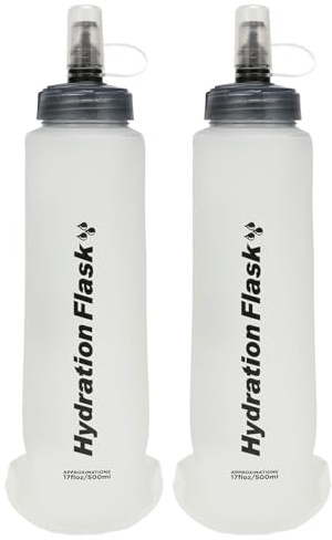 Azarxis Gourde Souple Flasque Running Hydratation Bouteille d'eau Pliable pour Sac à Dos Randonnée Marathon Camping (Blanc - 500 ml - 2 Pièces)