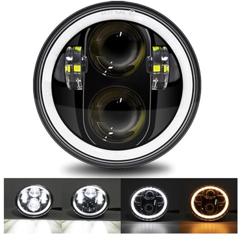 LED Moto Phare Phare 5.75 Pouces Noir Halo Angel Eyes LED pour Sportster 1200 883 Street Softail Dyna 5-3/4 projecteur Phare Rond Phares Avant LED(Black B)
