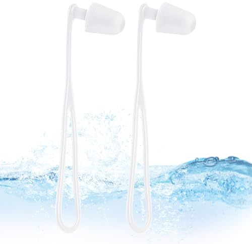 Tappi per le orecchie da nuoto, in silicone, 9,5 x 2,5 cm, impermeabili, riutilizzabili, protezione 'udito con cordino, vestibilità comoda per adulti e bambini, nuotatori, per esercizi in acqua