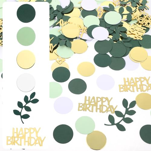 200PCS Happy Birthday Confetti, Sage Green Confetti, Scatter Green Gold Birthday Colorful Paper, Table Decorations for Birth Day Party, Baby Shower
