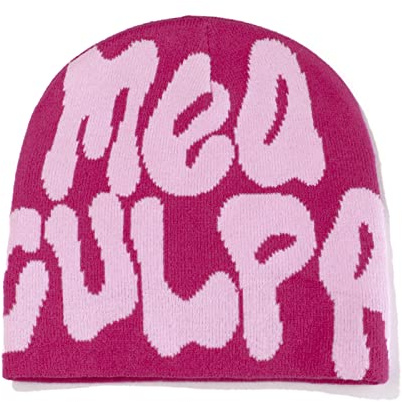 jiingekk Y2K Beanies MEA Culpa Beanies Dupes Strickmütze Buchstabendruck Slouchy Skullies Schädelkappe MEA Culpa Dupes, a, Einheitsgröße