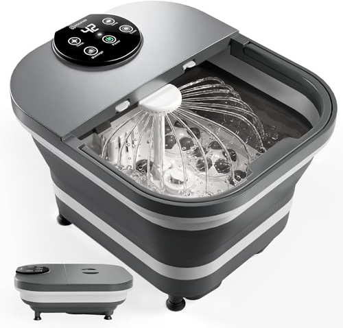 COMFIER Pediluvio Massaggiatore Piedi Elettrico con Calore e Massaggio Rotante Automatico, Getto d'Acqua a 180°, Ampio Display LED, Piastre Massaggianti Rimovibili, Regalo per Familiari e Amici