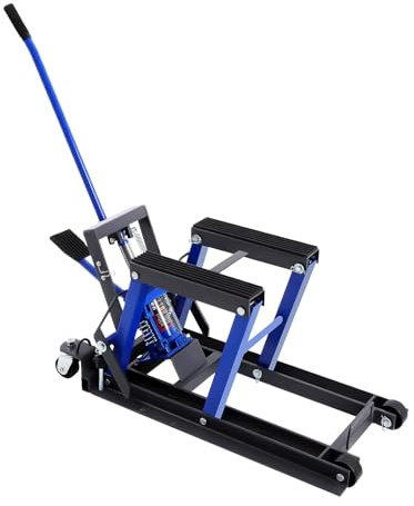 Hurrylying 680KG Hydraulischer Aufzug Motorrad Jack Motorrad Stand,MotorradhebebüHne mit Fusspumpe HöHenverstellbare, Blau/Silber, Montierbarer Motorrad-Wartungslift für Biker Mechaniker Flip Lift