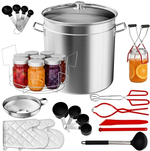 PATIOZA 21.5QT Stainless Steel Water Bath Canning Pot Kit with Rack & Lid,12Pcs Canning Equipment Large Preserving Set for Canning, Steaming & Stock Pot