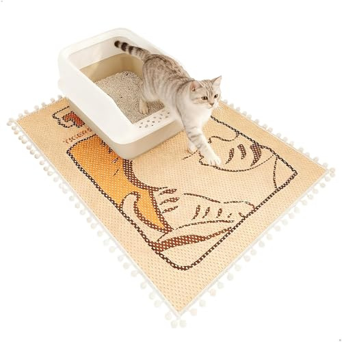 Katzenklo Matte, Doppelte Katzenmatte 80x50cm, Khaki | Rutschfest, Leicht zu Reinigen, Katzenpfoten Freundlich, Katzenklo Unterlege