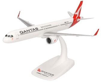 Herpa Snap-Fit flygplansmodell Qantas Airbus A321XLR, miniatyr i skala 1:200, samlarobjekt, modell med ställ, plast