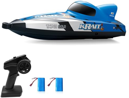 Aumotop Ferngesteuertes Boot mit Bürstenlosem Hochgeschwindigkeitsmotor für Erwachsene und, Turbojet-Schnellboot 2,4 GHz 25 Km/h für Poolspielzeug, Gelb (Blau #-2)