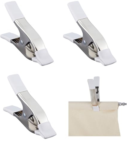 AHANDMAKER 4 morsetti a molla, resistenti, in metallo bianco, per esterni, per tovaglie, fondali, progetti di lavorazione del legno, matrimoni, compleanni, feste di Natale, 16 cm