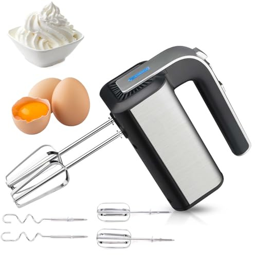 Sbattitore manuale elettrico con frusta regolabile a 5 velocità, in acciaio inox 800 W per cuocere, cucinare e montare
