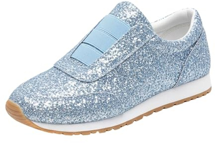 Sneaker dam, rosa, glitter – halvskor, dam, blå, eleganta löparskor, paljetter, strass, tennisskor, casual, hallskor, retro, sneakers, platåsneakers för vardag och fritid, hallsneakers, Himmelsblå, 42