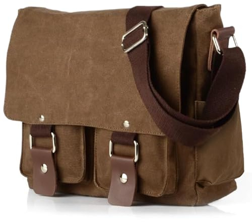 flintronic Umhängetasche, Vintage Canvas Schultertasche Herren Damen, Aktentasche Laptoptasche mit Verstellbarem Schultergurt für Schule und Arbeits, für Männer und Frauen