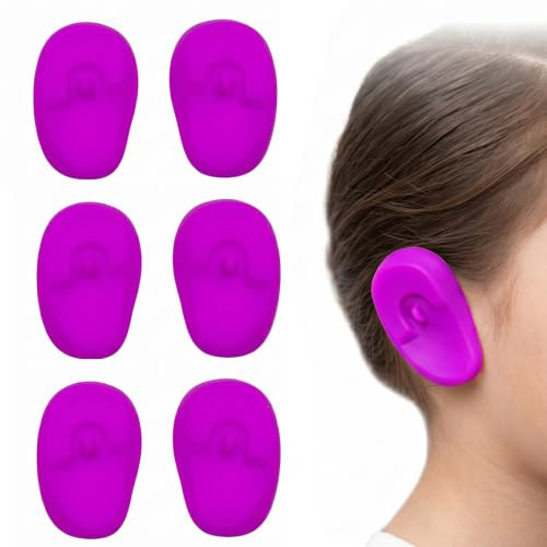 FIQLUL 3 Pares de Protectores de Orejas de Silicona para Teñir el Cabello, Orejeras Reutilizables e Impermeables para Tinte y Permanente, Cubre Orejas Suaves para Mujeres, Hombres y Niños, Morado