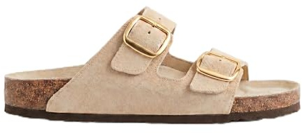 LE CÔTÉ CHIC | Sandalias Mujer Verano Planas | Talla 40 | Beige | Doble Hebilla Ajustable Dorada | Suela de Corcho Memory Foam | Piel Sintética Muy Cómodas