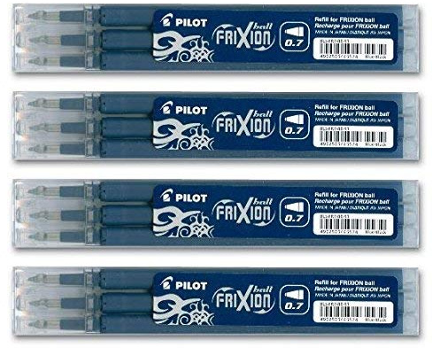 Pilot FriXion Ball Tintenroller 0,7 Ersatzminen Nachfüllminen | 4 Set á 3 Stk Blauschwarz