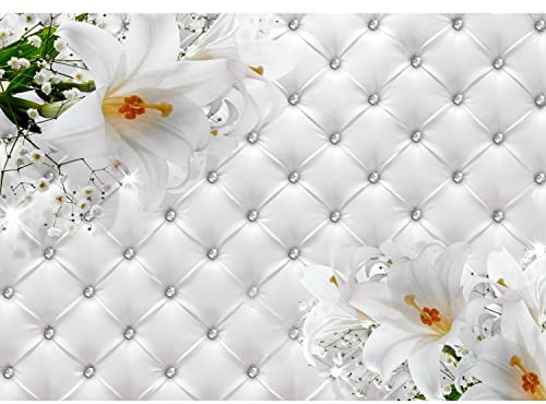 Runa Art Fototapeten 396 x 280 cm Blumen 3D Lilien - Vlies Wanddekoration Wohnzimmer Schlafzimmer - Deutsche Manufaktur - Weiss 9185012a