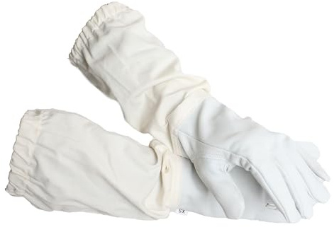 FOREST BEEKEEPING SUPPLY - Goatskin Leather Beekeeper's Glove with Long Canvas Sleeve & Elastic Cuff. (Large)