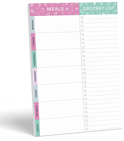 Sweetzer & Orange Essensplaner-Pads - Notiztafel-Organizer für Meal Prep - Abreißbare Einkaufsliste für Lebensmittel, 2 Magnete zum Aufhängen am Kühlschrank - Lila & Blaugrün, 17x25cm, 52 Blatt