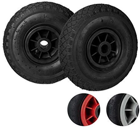Relaxdays Set di 2 Ruote 3.00-4 per Carriola, Ruote ad Aria, 260x85 mm, Cerchione in Plastica, ASSE 25mm, Nero