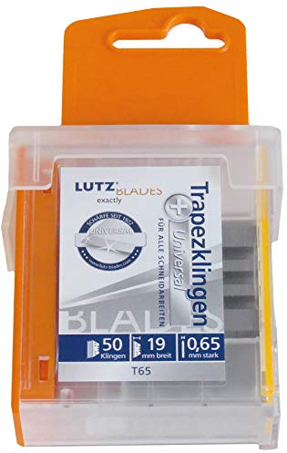 Lutz Trapezklinge TGL65-SZ (50 Stück, Länge 61 mm, Dicke 0,65 mm, Qualität Standard, mit Sicherheitsspender) 480619