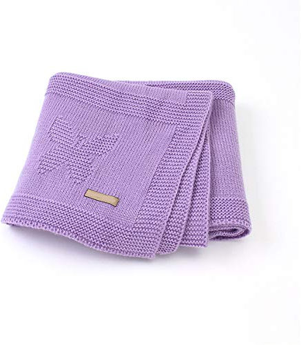Surwin Strickdecke Babydecke Kuscheldecke Baumwolle, Mädchen und Jungen Babys Gestrickt Kinderdecke Freien Krabbeldecke Perfekt für Kinderwagen Babybett (lila,95x75cm)