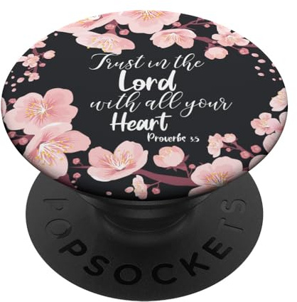 Christlicher Bibelvers Sprüche 3:5 Pink Black Floral PopSockets Klebender PopGrip