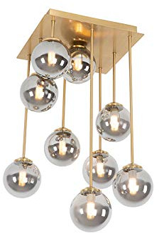 Qazqa Landhaus Deckenleuchte, Deckenlampe - Athens - Gold, Rund, 9-flammig, 31cm, Ideal als Flur, Schlafzimmerlampe und Wohnzimmerlampe