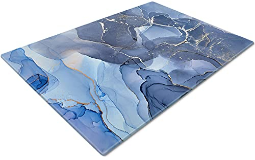 Glass Chopping Board | Non-Slip Cutting Boards with Blue, White and Gold Options | Worktop Saver for Kitchens | Small Size