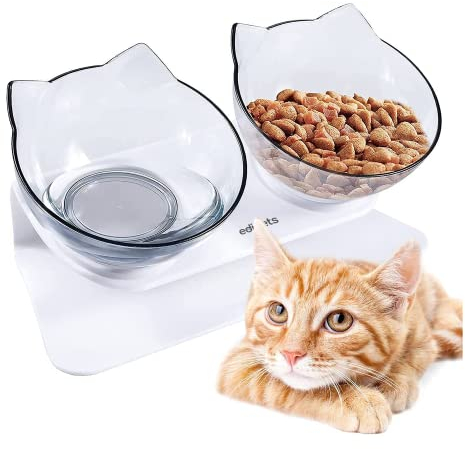Edipets, Ciotole per Gatti Rialzate, Ciotola Gatto, Acqua e Cibo, Trasparente, Aiuta a Ridurre la Pressione sulle Vertebre (Trasparente)