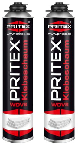 PRITEX – WDVS Klebeschaum 2 x 750 ml zum Isolieren, Fixieren & Befestigen – Dämmstoffkleber mit sehr guter Haftung, niedrigem Aushärtedruck & geringer Nachdehnung – Bauschaum für Montagepistole
