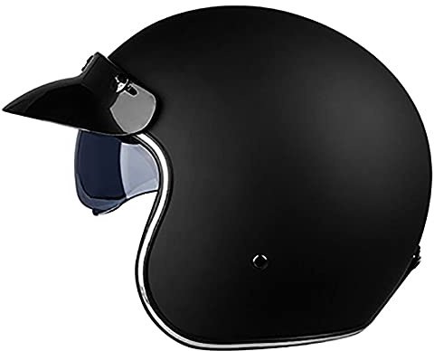 Woljay Retro Motorradhelm 3/4 Jethelm Halbhelme Motorrad Jethelm mit Schild Sonnenblende für Männer Frauen Erwachsene ECE 22/05 DOT Approved (Extragroß, Mattschwarz)