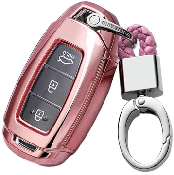ontto Autoschlüssel Hülle Passt für Hyundai Kona IX35 i10 i30 i30n Ioniq Tucson Santa Fe Elantra Palisade Azera Schlüsselcover TPU Schlüsselhülle Schlüsselanhänger Schlüssel Schutz Etui 3 Taste-Rosa