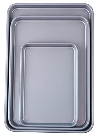 9.5/13/15 Inch Baking Tray Set, 3-Piece Heavy Duty Baking Pan for Oven (Light Grey)