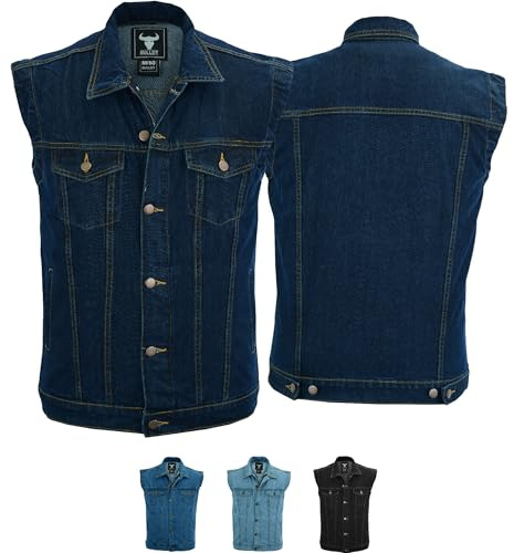 BULLDT Gilet da motociclista in jeans per moto, taglia 56/2XL, blu scuro