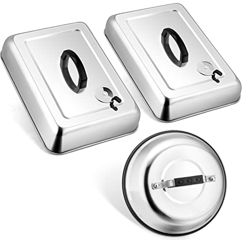 Leonyo - 3 coperchi per piastra per arrosti, grande cupola rettangolare per formaggio da 33 cm, con sfiato regolabile, coperchio rotondo in acciaio inox da 22,9 cm, copertura per vapore resistente per