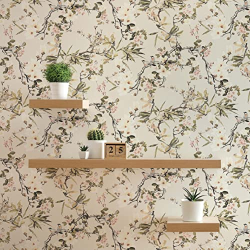 TADESSI Carta da parati con animali Diego M1-No.208 - Carta da parati in tessuto non tessuto, colore beige, verde, con uccelli, per soggiorno, camera da letto, cucina