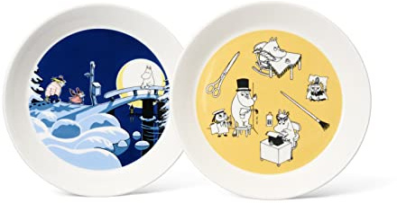 Arabia Moomin 1064307 Set of Plates Office and Winter Night Vitro Porcelain 2-Piece 19.6 x 2.7 cm