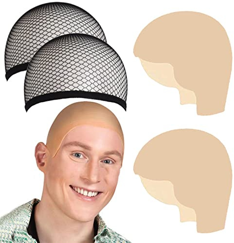 NICENEEDED 2 Stücke Glatze Latex Kappe, 2 Stücke Haarnetz Schwarz, Latex Glatze Kappe Dehnbare Mesh-Perücke Halloween Cosplay Kopf Zubehör Makeup Glatze Perücke Kappe Kostüm Zubehör