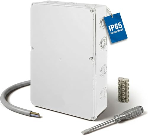 ADELID Abzweigkasten 380x280x90mm IP65 | Aufputz Abzweigdose Staubschutz | Installationsgehäuse Kunststoff Hellgrau RAL7035 | 4x Gummikabelverschraubung IK10
