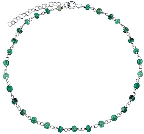 SILVEGO Damen Fußkettchen aus 925 Sterling Silber mit echtem Smaragd 3 mm Kugeln