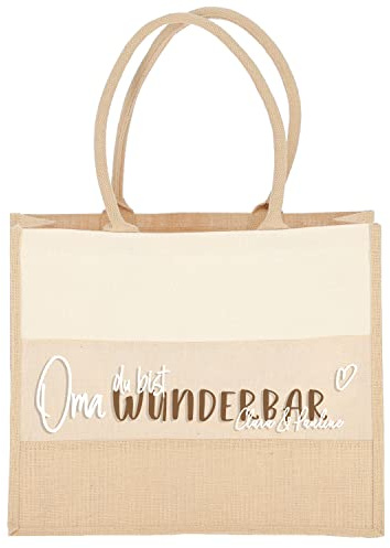 AMBERGER DESIGN by A&M Osterhage amd Jute-Tasche Shopper OMA/MAMA du bist wunderbar | personalisiert Innentasche-Reißverschluß | Fair | Größe 35x42x15cm