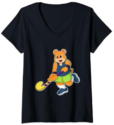 Damen Bär Feldhockey Feldhockeyschläger Sport T-Shirt mit V-Ausschnitt