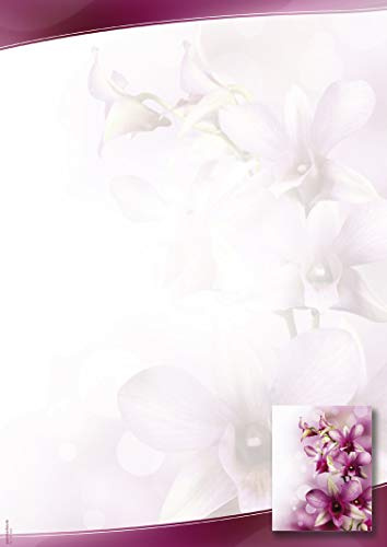 Designpapier Orchidee DP1899 – 25 Blatt Briefpapier – Hochwertiges Motivpapier Geburtstag, Einladung, Brief, Jubiläum, Liebesbrief – Laser- & Inkjetdrucker geeignet – Druckerpapier A4 90g/m²