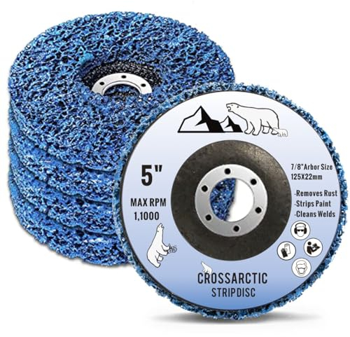 Crossarctic Discos de lijado CSD de 125 mm, 5 unidades de discos de limpieza azules, discos de nailon flexible, eliminación de pintura óxido para amoladora angular