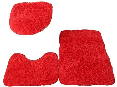 BOKIOESDE 3x mjuk konsistens och stark vattenabsorption Toalettmatta set för bekväma badrumsupplevelser Mattor PU-överdrag Matta Säker, Röd
