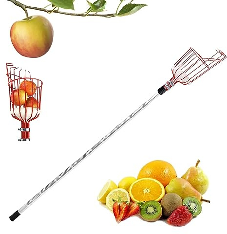 Apfelpflücker mit Teleskopstiel, Obstpflücker mit Teleskopstiel Metall, Kirschenpflücker mit Korb, Kirschpflücker mit Schaumstoff-Pads,Obstgreifer Einfach zu Montieren, Pflaumenpflücker (4.2M)